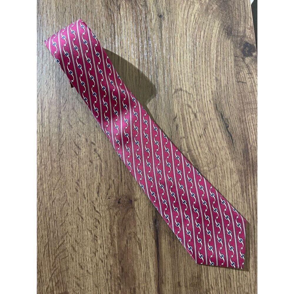 Hermes Pink-Red Silk Wave Pattern Tie - Picture 2 of 6